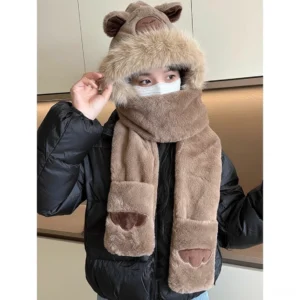 3-in-1 Capybara Kapuzen-Schal mit Handschuhen für Erwachsene, weiches Plüsch Winter Capybara Produkt