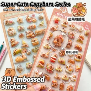 3D Capybara Aufkleber gesamtes 4-Bogen Set mit allen Motiven