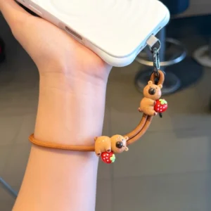 3D Capybara Erdbeer Design Handy-Anhänger Handgurt, Capybara Handy-Anhänger