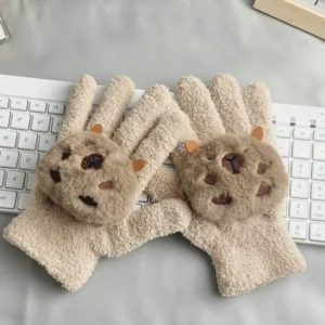 3d capybara plush strickhandschuhe cremefarben mit braunem capybara