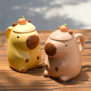 3D Capybara Tasse mit Orangendeckel aus Keramik, Capybara Becher