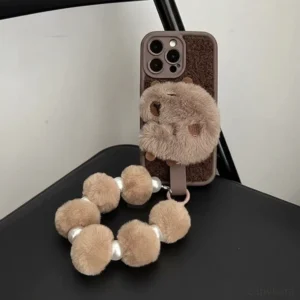 3d plüsch capybara handyhuelle mit pom-pom perlen armband