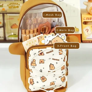Senkrechtes Capybara Mäppchen auf Schreibtisch, 3D Capybara Federtasche mit Ohren