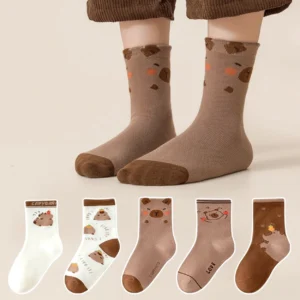 5er Set Kinder Capybara Socken mit Orangen Yuzu Motiv