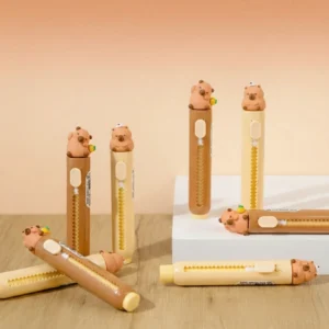 Zwei Designs des ausziehbaren Capybara-Radierers: Snack-Freund und Party-Prinz