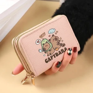 baby pink capybara doppel-reissverschluss kartenhalter mit avocado design