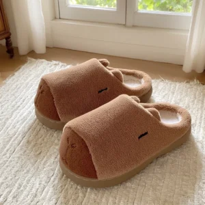 Braune schlafige Capybara Plüsch Hausschuhe mit Memory Foam Dämpfung