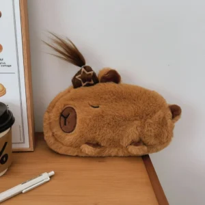 braunes capybara diy frisur plüsch mäppchen federtasche