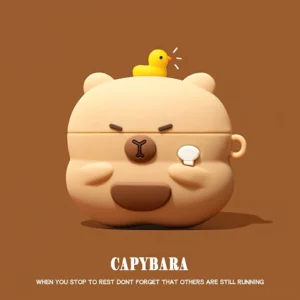 3D Silikon Capybara AirPods Hülle mit gelber Ente, Vorderansicht