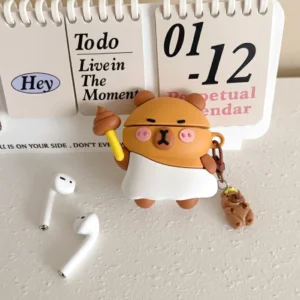 Silikon Capybara AirPods Hülle mit witzigem Kakaostab Design und Anhänger passend für AirPods 1 und 2