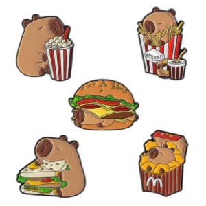Capybara Anstecknadel 5er Set Food Thema - fünf niedliche Emails Pins mit Capybara und verschiedenen Gerichten