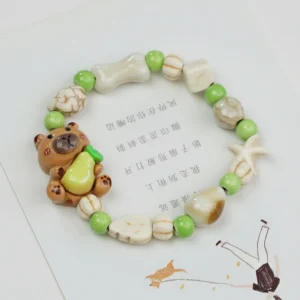 Capybara Armband Foodie Serie, Motiv 1: Capybara mit Wassermelone, elastisches Perlenarmband