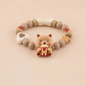 Capybara Perlenarmband Style 1 mit Motiv des Nagers beim Halten von Popcorn, elastisch für Kinder