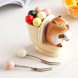lustiges capybara auf toilette obstgabel set mit keramikhalter