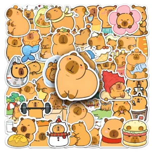 50-teiliges capybara aufkleber set alle motive auf einen blick