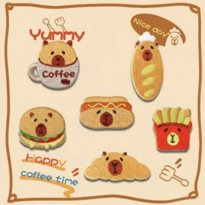 Foodie Capybara Aufnäher Stickerei mit Burger Design, selbstklebend