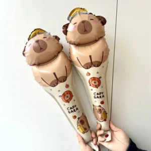 Einzelner Capybara Ballonstab mit entenhaltendem Capybara Motiv