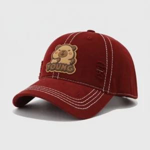 Capybara Baseballkappe burgunderrot mit vintage distressed Design für Kinder 3-8 Jahre