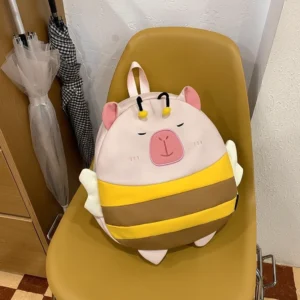 Capybara Biene Rucksack in Blüten-Rosa, Groß, mit weichen Flügeln für Schule und Freizeit