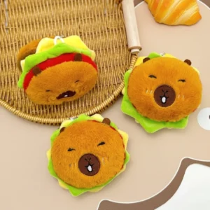 Capybara Plüsch-Schlüsselanhänger als Burger mit Quietscher, niedliches Capybara Accessoire