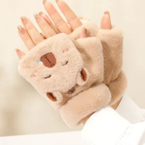 Wandelbare Capybara Handschuhe mit witzigem schlafendem Capybara Motiv und Schlafblase