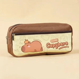 Capybara Federtasche dreilagig großes Canvas Mäppchen mit Orangen Motiv