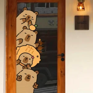 Detailaufnahme der Capybara Fensterfolie mit Yuzu-Orange und Handtuch Motiv