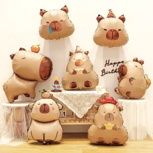 Capybara Folienballon Sortiment mit verschiedenen Motiven für Partydekoration
