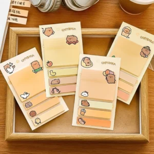 Nahaufnahme des Capybara Haftnotizen Sets mit Ente Motiv