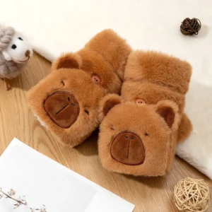 Glückliche Capybara Fäustlinge umwandelbar Plüsch Handschuhe mit runden Ohren für Erwachsene