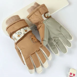 Capybara Handschuhe winddicht winterfahrrad beige khaki mit capybara boba tee design und rutschfester handflaeche