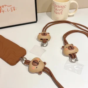 Capybara Handy-Umhängeband mit Kartenhalterung, Capybara Handy-Anhänger in Braun