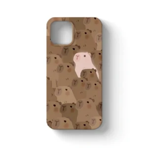 Nahaufnahme der Capybara Handyhülle mit Finde das Capybara Design