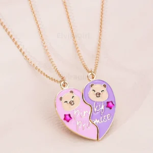 Capybara Herz Halskette Set fuer Paare und Freunde Hot Pink Variante