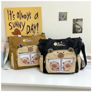 Capybara Canvas Ita-Tasche mit transparenter Fronttasche in Capybara-Form