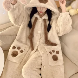 Capybara Kapuzen-Schlafanzug Set 2-teilig mit warmem Sherpa Fleece