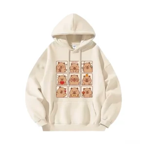 Capybara Kapuzenpullover mit 9-Gitter Emoji Capybara Moods Grafik in Schwarz
