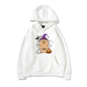Niedliches Capybara Kapuzenpullover mit Hexenhut und Halloween Motiven