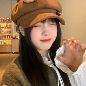 capybara katzenohr newsboy cap baker boy hat mit pluesch pin