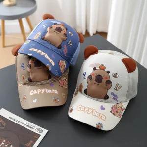 Capybara Kinder Baseballkappe mit 3D Ohren und Capybara Motiv, atmungsaktiv für Kinder