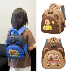 Capybara Kinderrucksack Auto-Design, Übersicht aller drei Farben und Größen