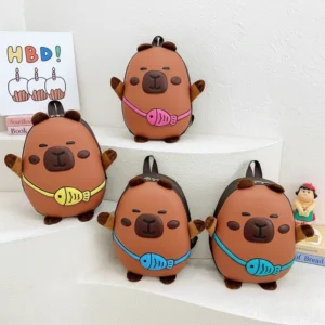 Capybara Kinderrucksack mit dunkelblauem Fischanhänger, Hartschale Design für Kleinkinder