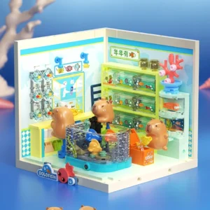 Capybara Klemmbausteine Mini Laden Capy-Aquarium mit eingeschalteter LED Beleuchtung