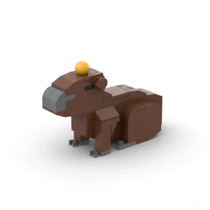 Capybara Klemmbausteine Miniaturfigur mit orangem Yuzu Topper - fertiges Modell als Deko