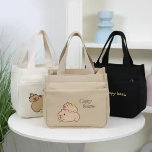 Capybara Lunchtasche aus Canvas, Gesamtansicht mit drei verschiedenen Designs