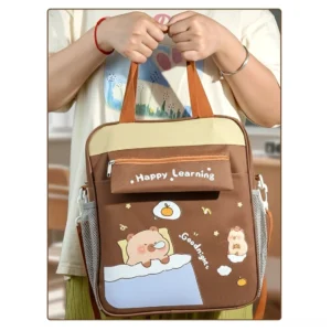 Capybara Messenger Bag braun mit Happy Learning Aufdruck für Schüler