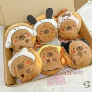 Alle 6 Varianten der süßen Capybara Plush Münzbörse mit unterschiedlichen Kostümen