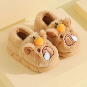 Capybara Plüsch Hausschuhe mit Orange und Schlafblase Design für Kinder und Erwachsene