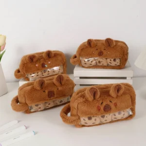 Capybara Plüsch Keks Federtasche mit durchsichtigem Fenster, 4 verschiedene Designs