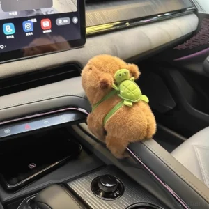 Weiches Capybara Plüsch Klatscharmband mit grünem Schildkrötenrucksack als Fahrrad Lenker Dekoration